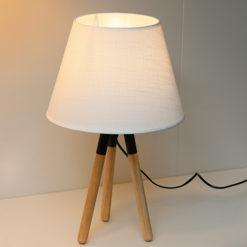 Metal & Wood Tripod Table Lamp