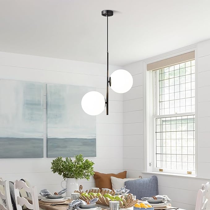 Double Milky Glass Ball Pendant Light