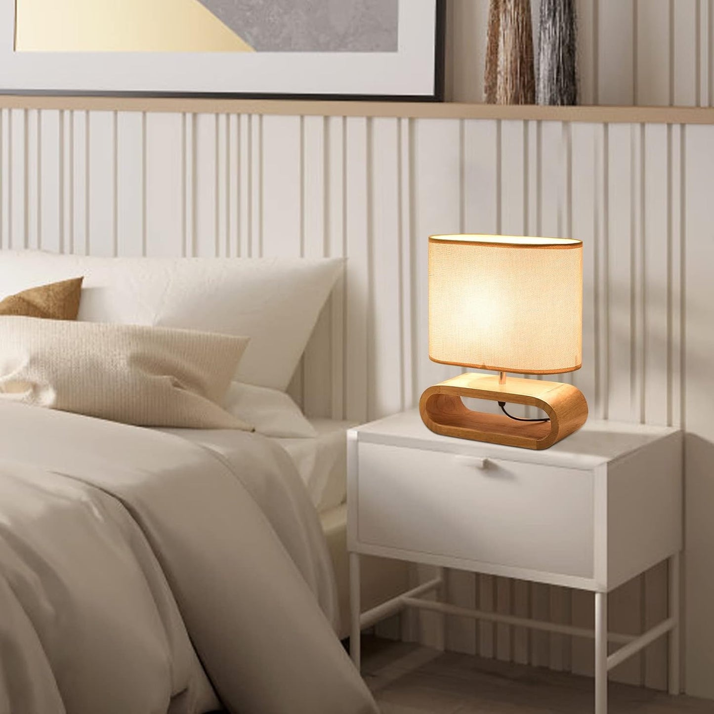 Modern Oval Wood Base Table Lamp