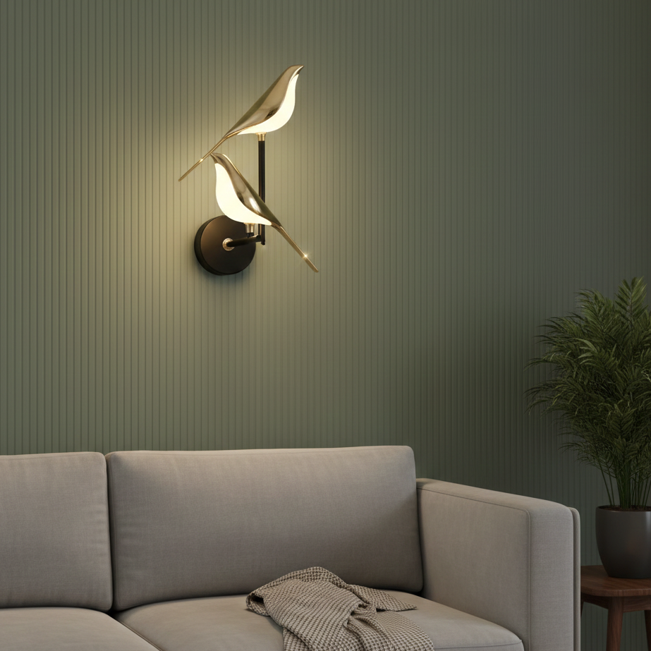 Double Golden Bird Wall Light