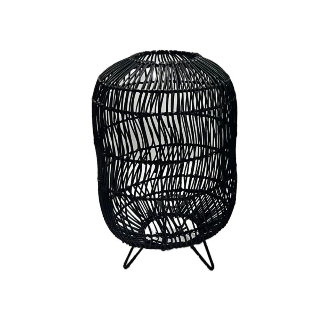 Oval Black Rattan Table Lamp