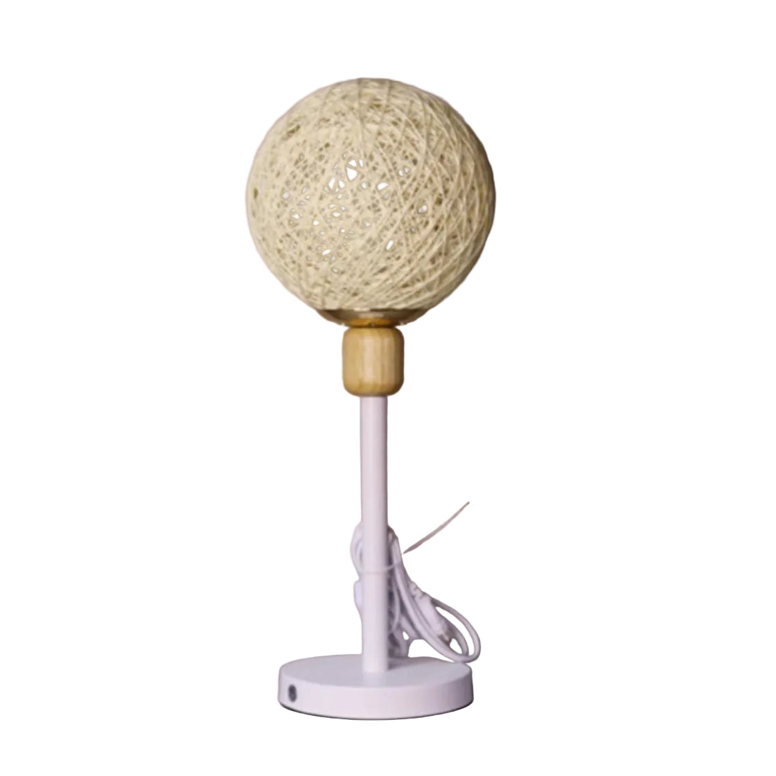 Table Lamp With A Woven Globe Shade