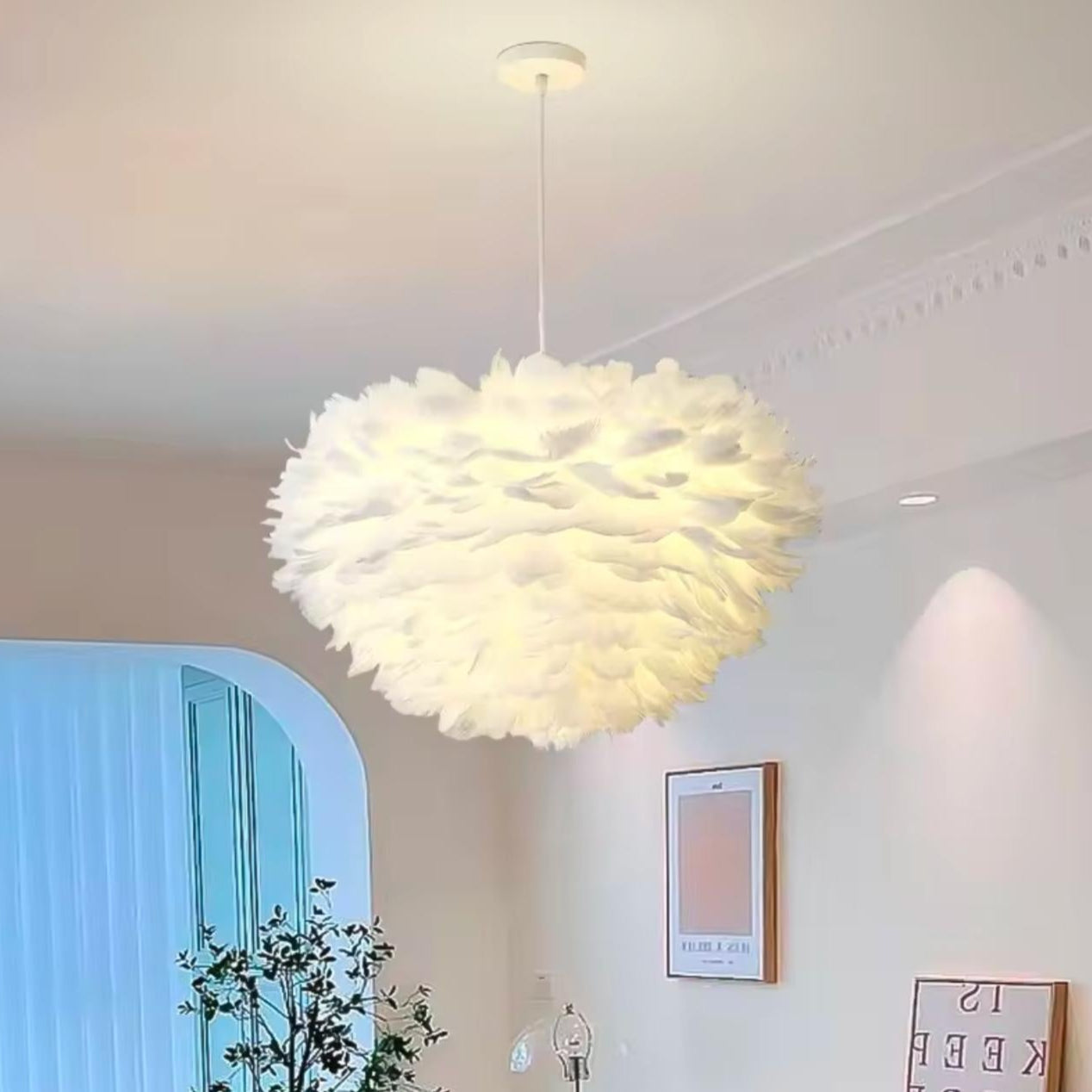 Modern White Feather Pendant Light
