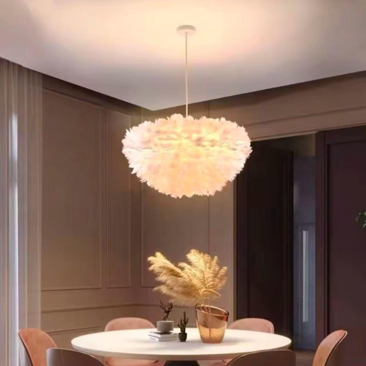 Modern White Feather Pendant Light