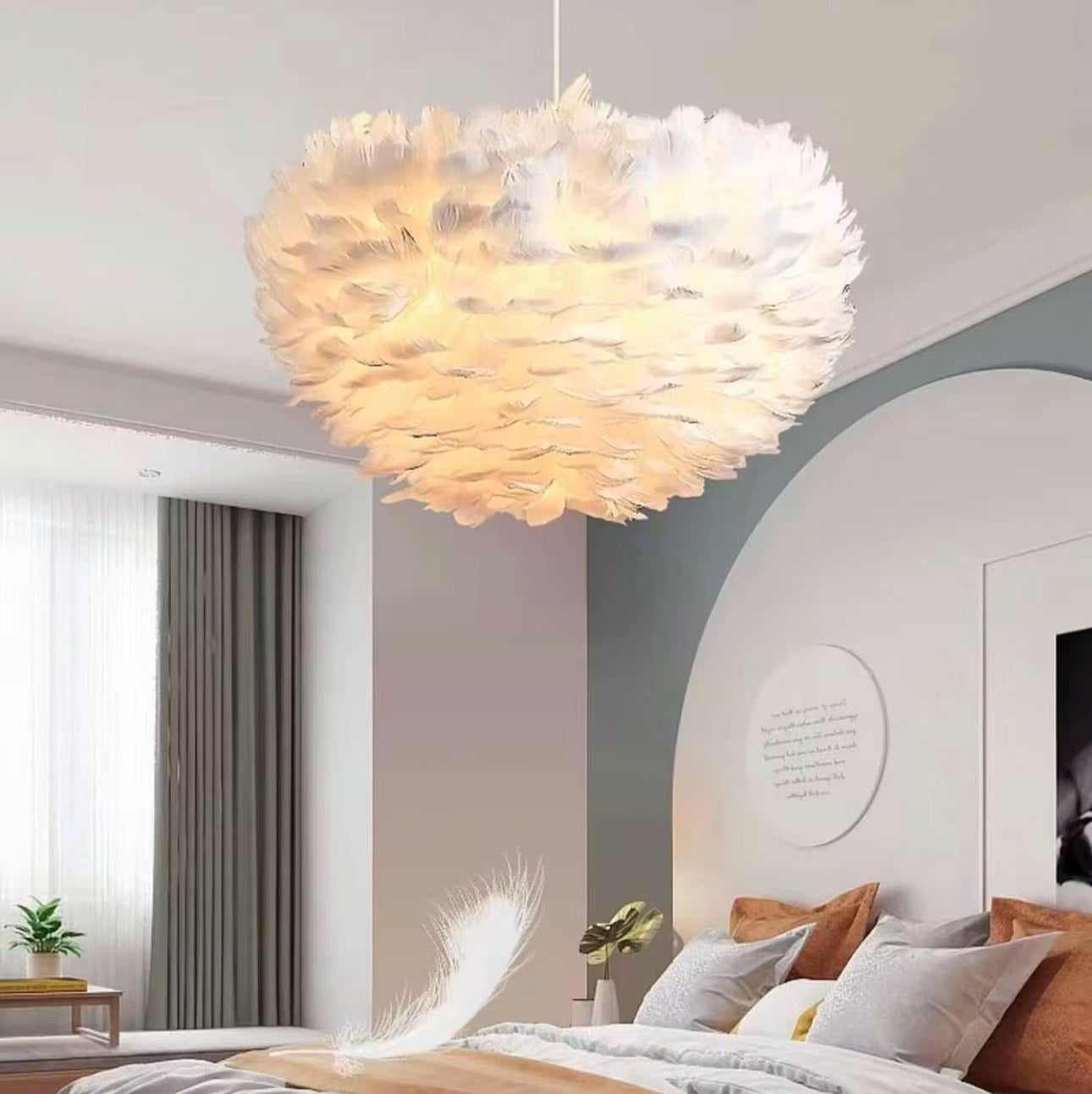Modern White Feather Pendant Light
