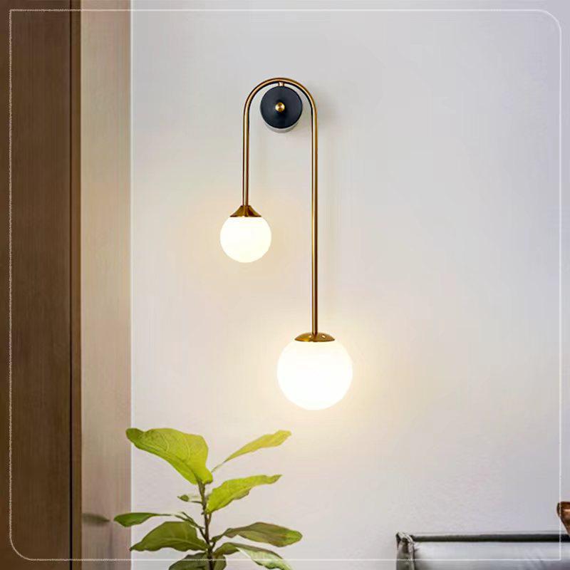 Modern Gold Wall Sconce With Two Milky Glass