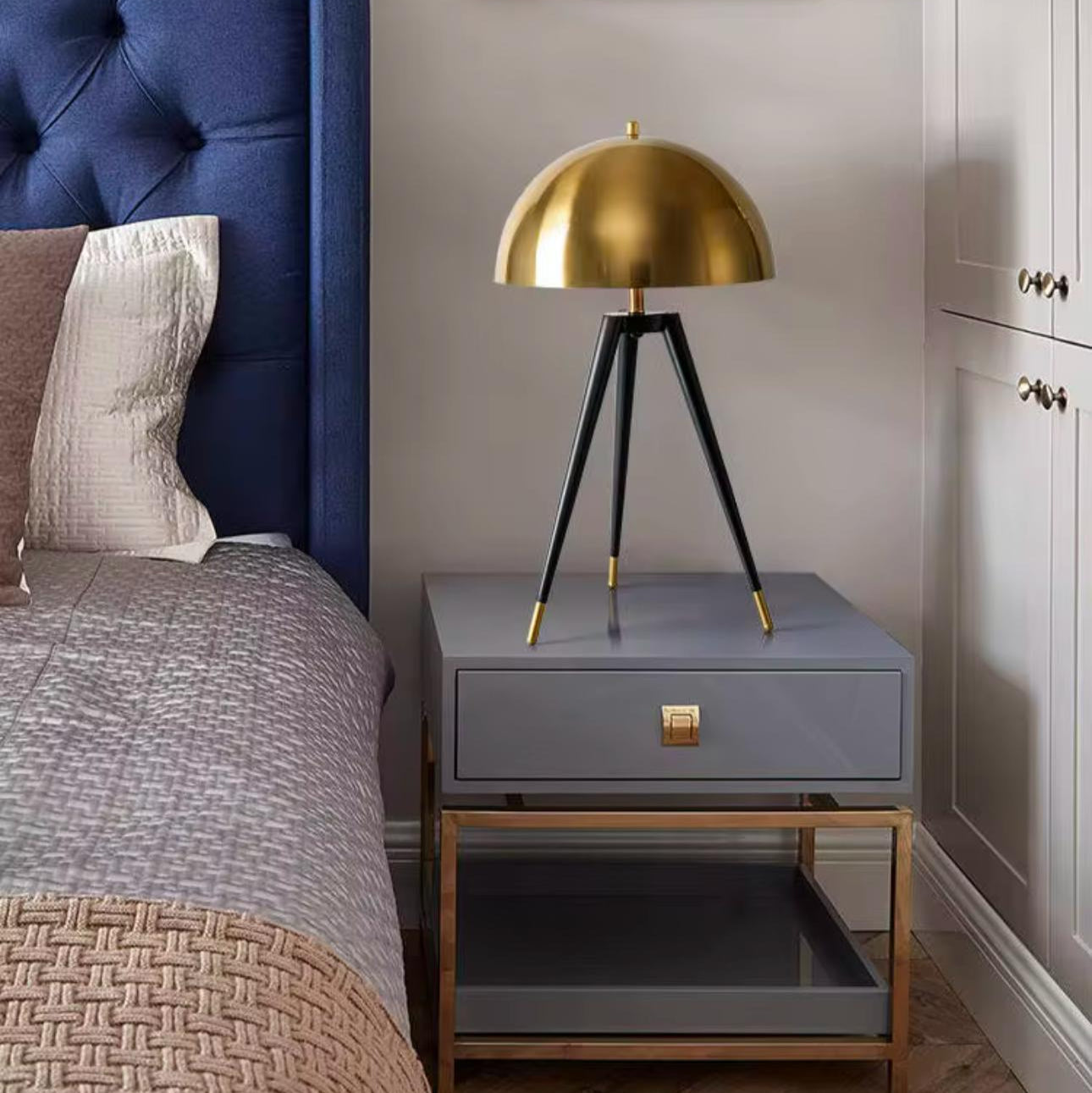 Contemporary Golden Tripod Table Lamp