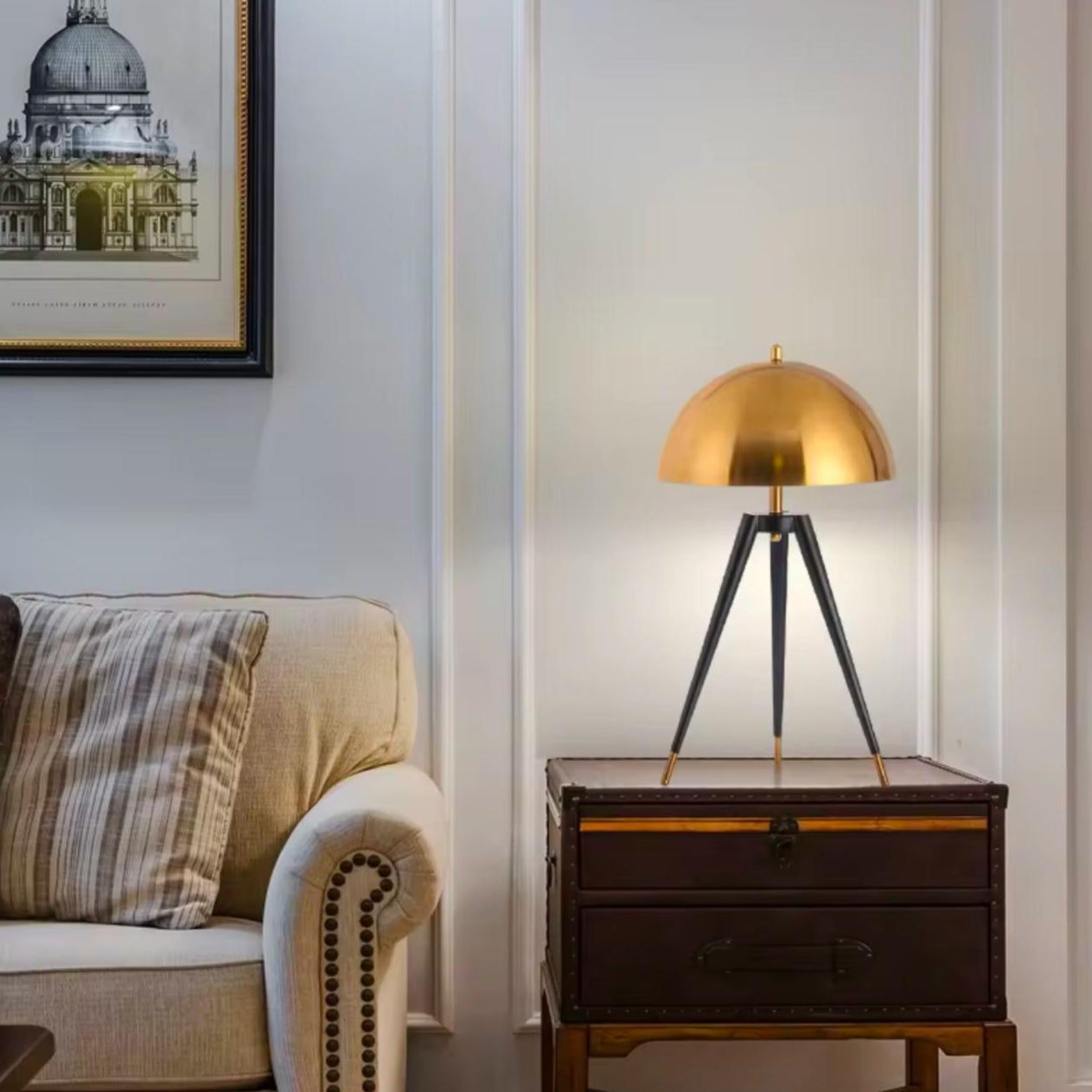 Contemporary Golden Tripod Table Lamp