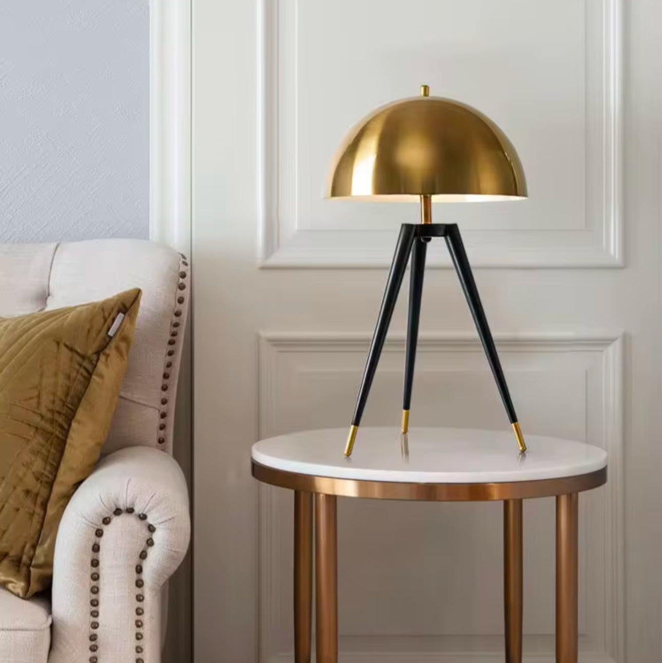 Contemporary Golden Tripod Table Lamp