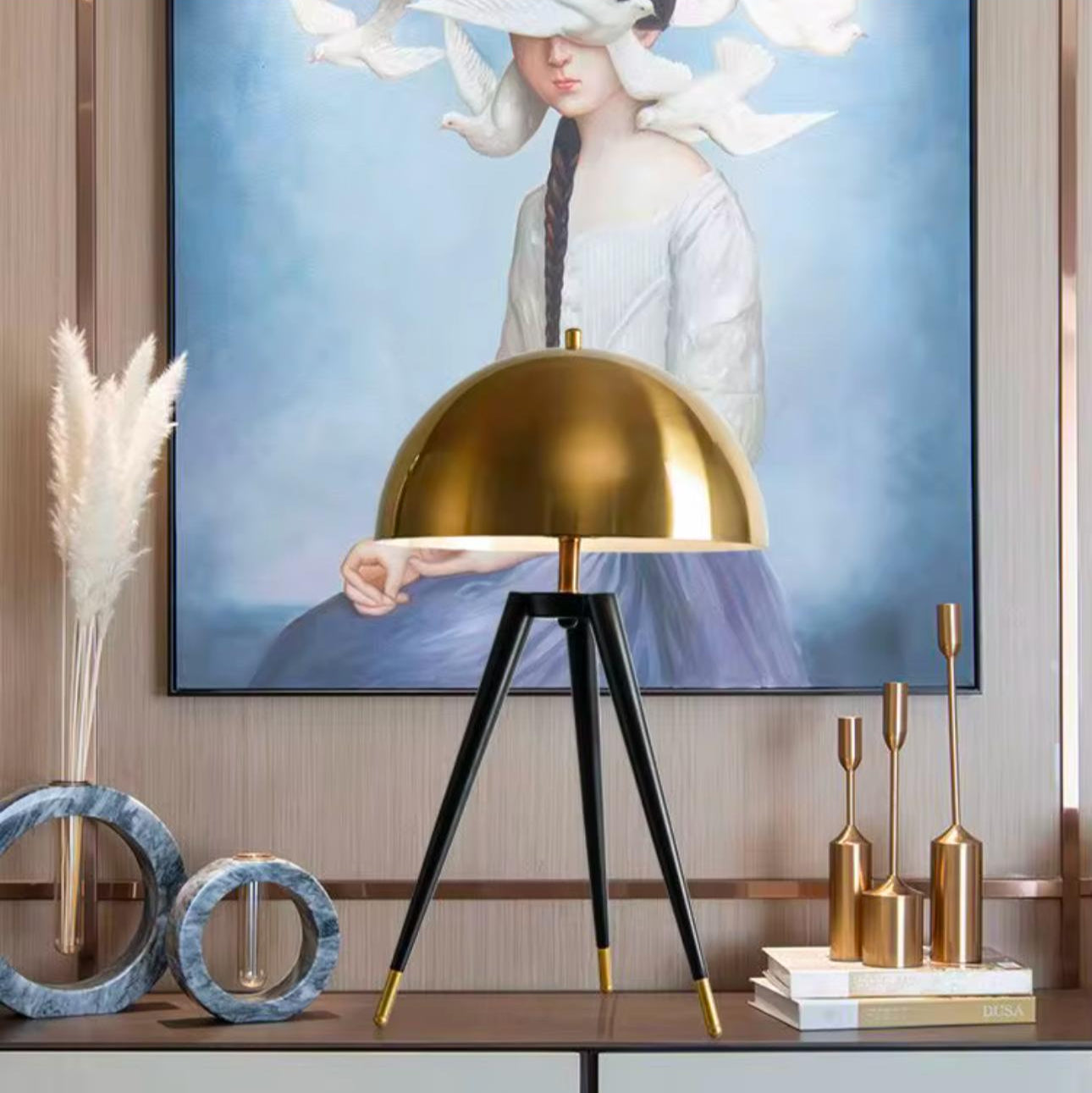 Contemporary Golden Tripod Table Lamp