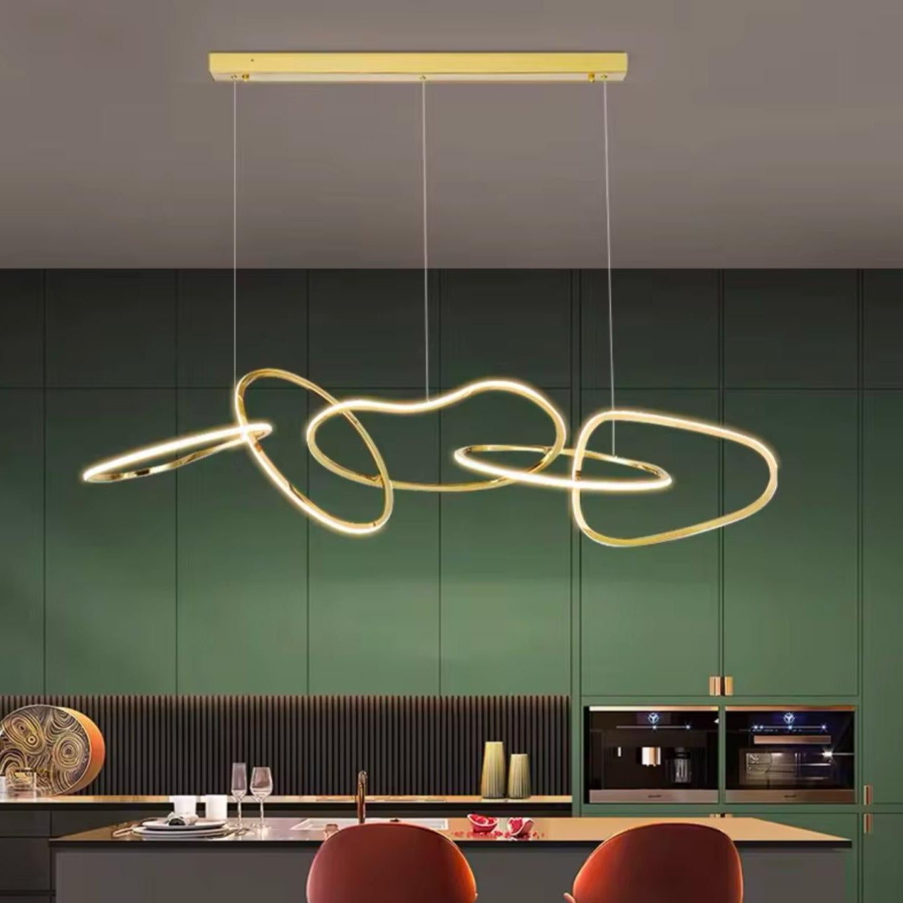 Modern Led Island Five Chain Rings Chandelier