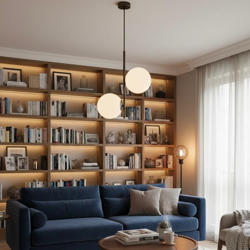 Double Milky Glass Ball Pendant Light