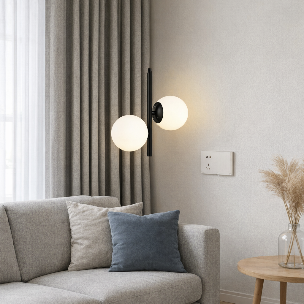 Double Milky Glass Ball Pendant Light