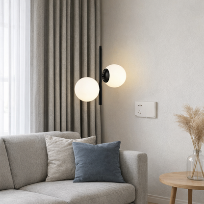 Double Milky Glass Ball Pendant Light