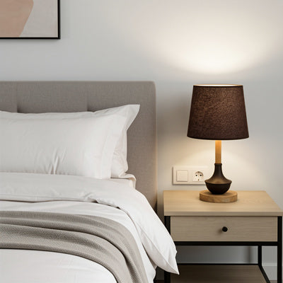 Modern Nordic Wood Table Lamp with Tapered Fabric Shade