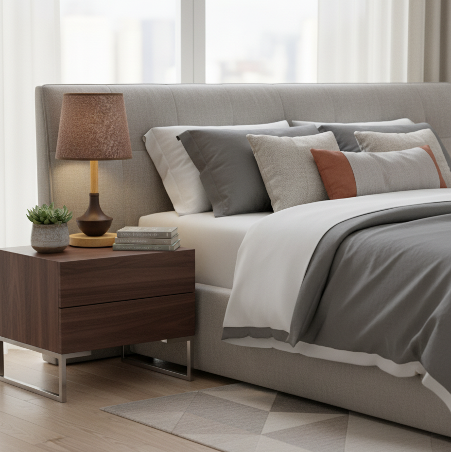 Modern Nordic Wood Table Lamp with Tapered Fabric Shade