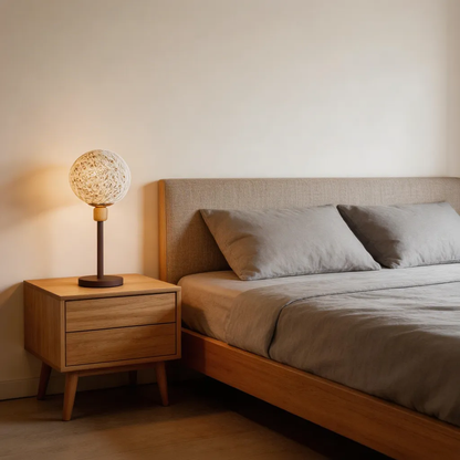 Table Lamp With A Woven Globe Shade