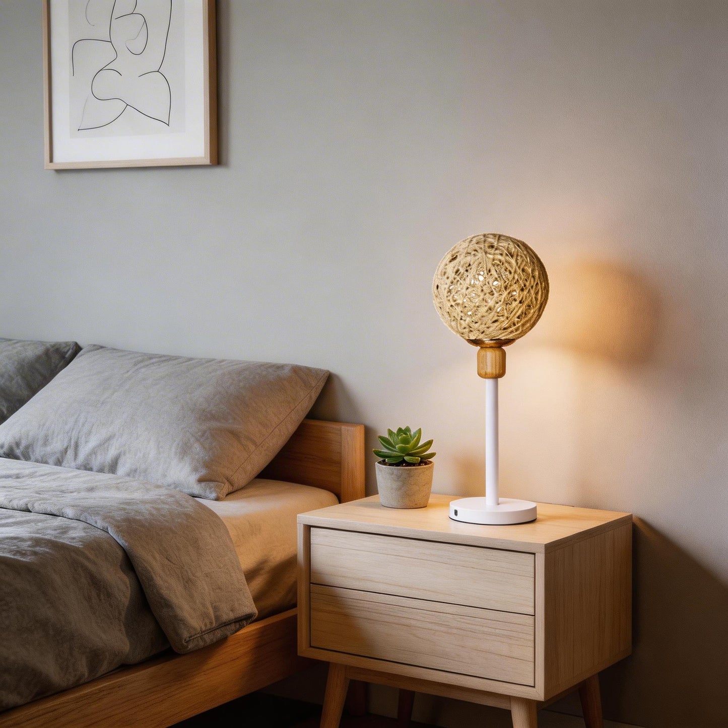 Table Lamp With A Woven Globe Shade