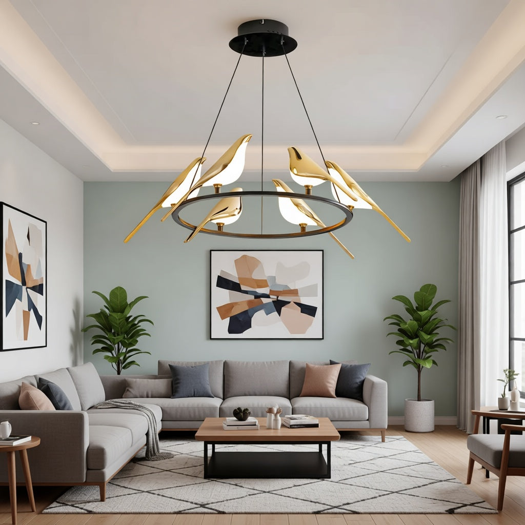 Modern Round Bird's Branch Chandelier
