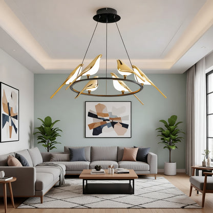 Modern Round Bird's Branch Chandelier