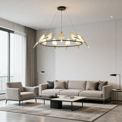 Modern Round Bird's Branch Chandelier