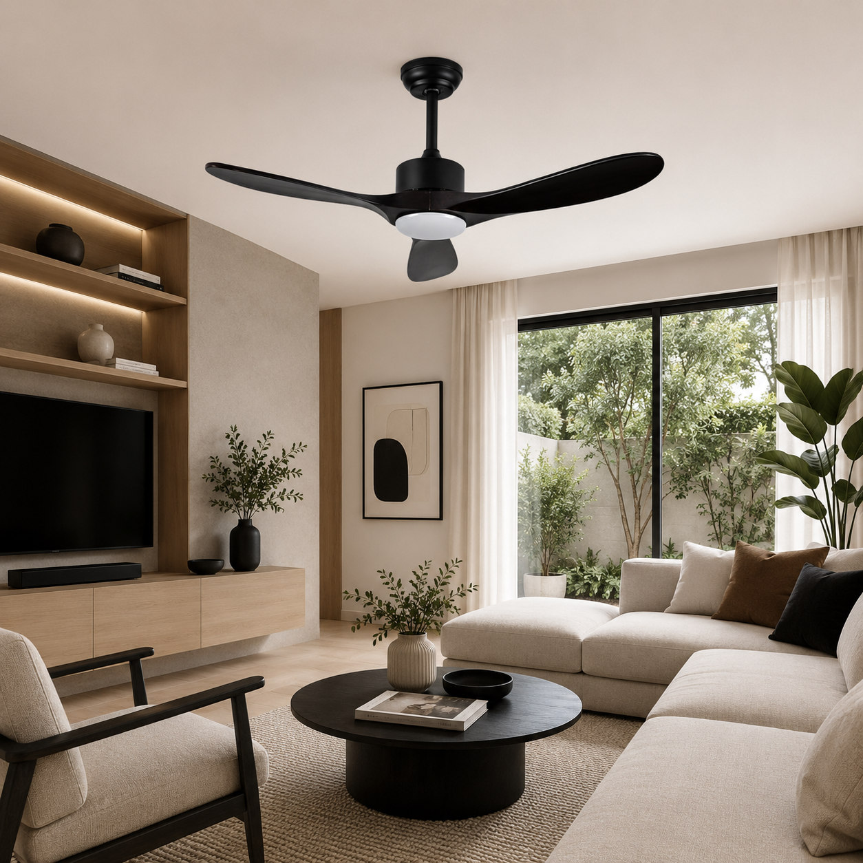 Modern 3-Blade Ceiling Fan with Wooden Blades