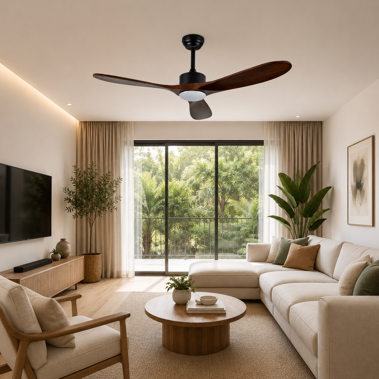 Modern 3-Blade Ceiling Fan with Wooden Blades