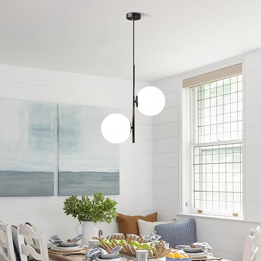 Double Milky Glass Ball Pendant Light