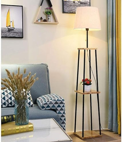 Modern Floor Lamp Log Tea Tray Storage Display Shelves With Zipper Switch