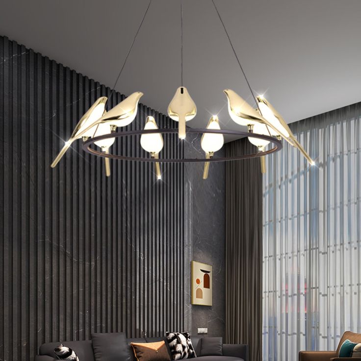 Modern Round Bird's Branch Chandelier