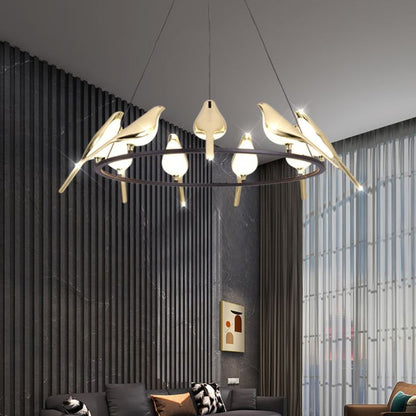 Modern Round Bird's Branch Chandelier