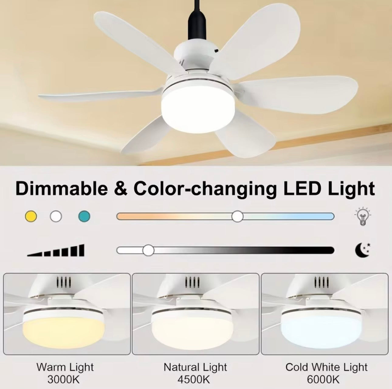 Dimmable Color Changing LED Ceiling Fan Light