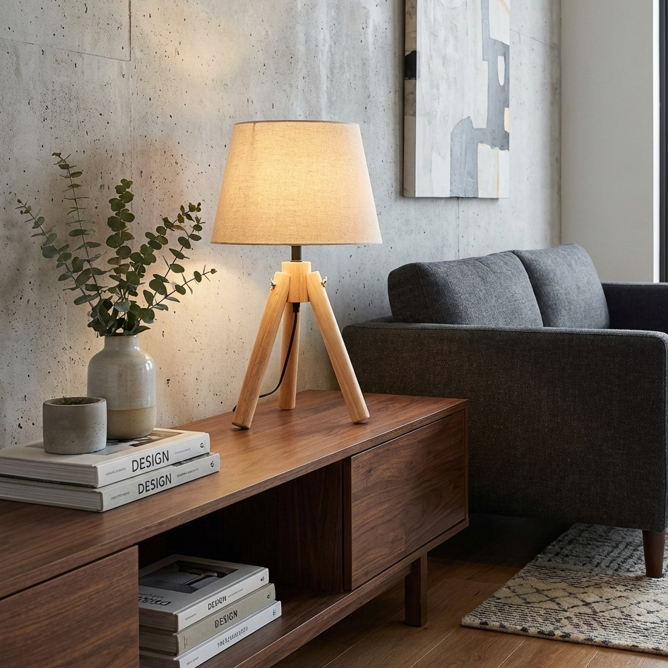 Wood Tripod Table Lamp