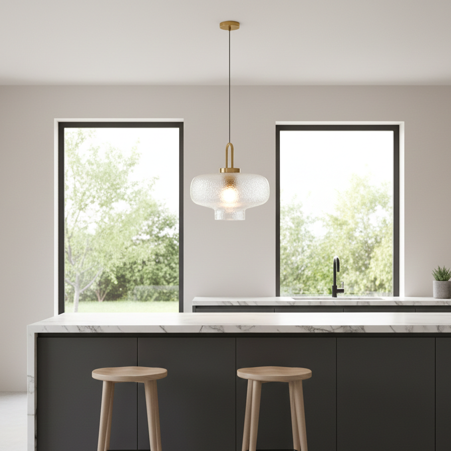 Modern Flat Shape Textured Glass Pendant Light