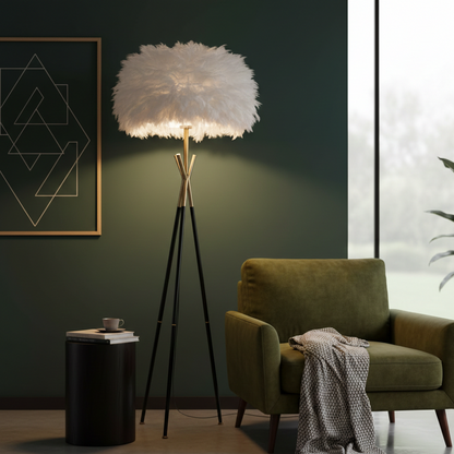 Tripod Floor Lamp with a Feather Shade