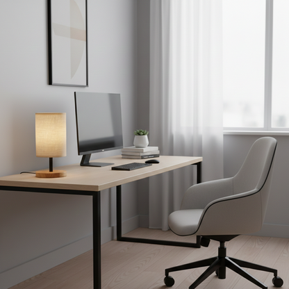 Simple Round Flat base Wood Table Lamp
