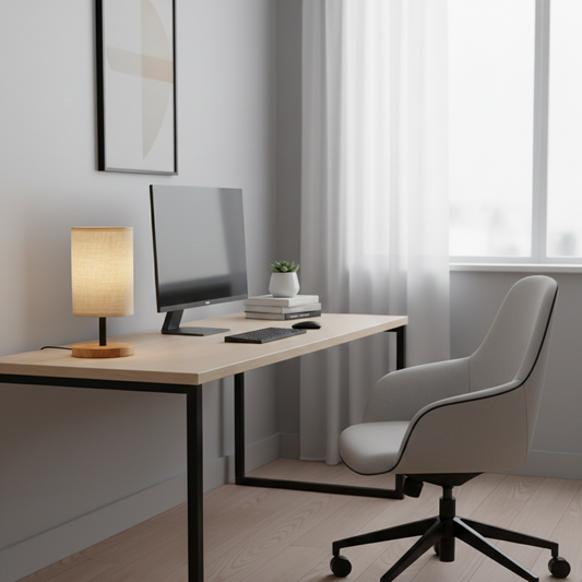 Simple Round Flat base Wood Table Lamp