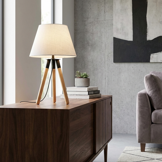 Metal & Wood Tripod Table Lamp
