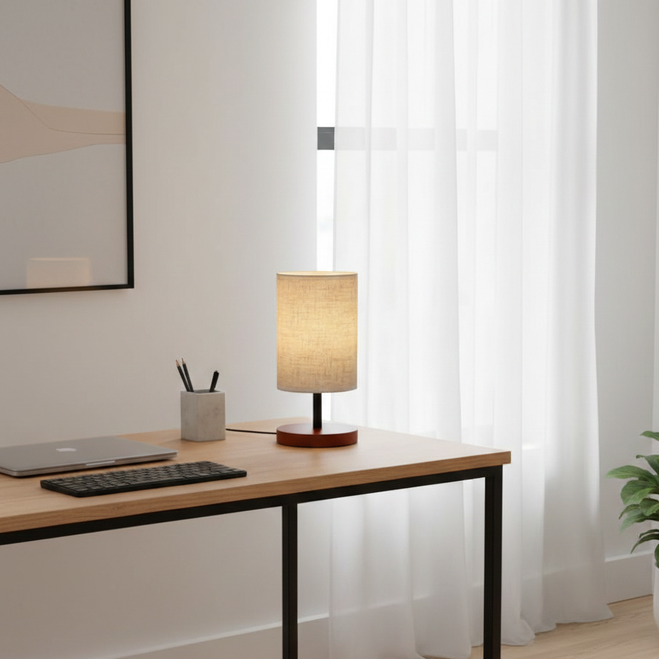 Simple Round Flat base Wood Table Lamp