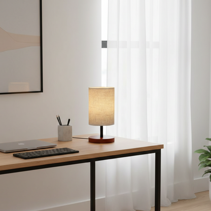 Simple Round Flat base Wood Table Lamp