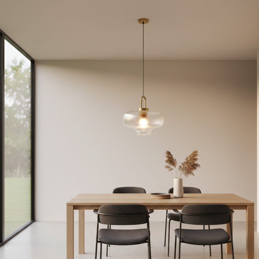 Modern Flat Shape Textured Glass Pendant Light