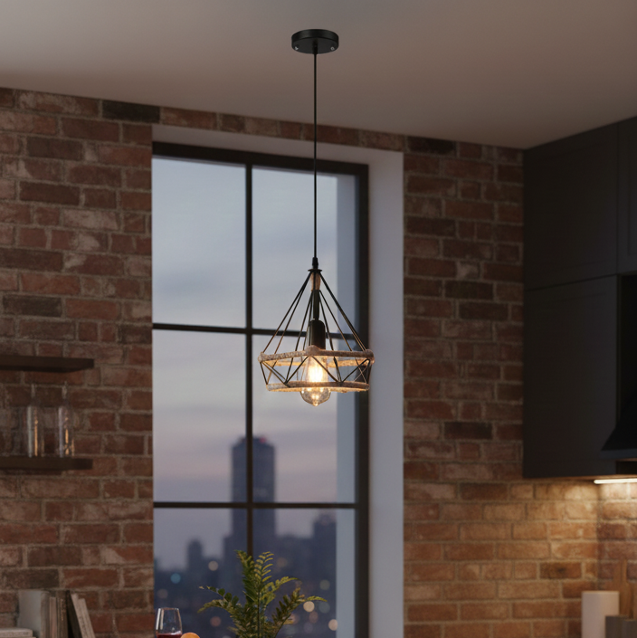 Industrial Diamond Wire Frame Pendant Light