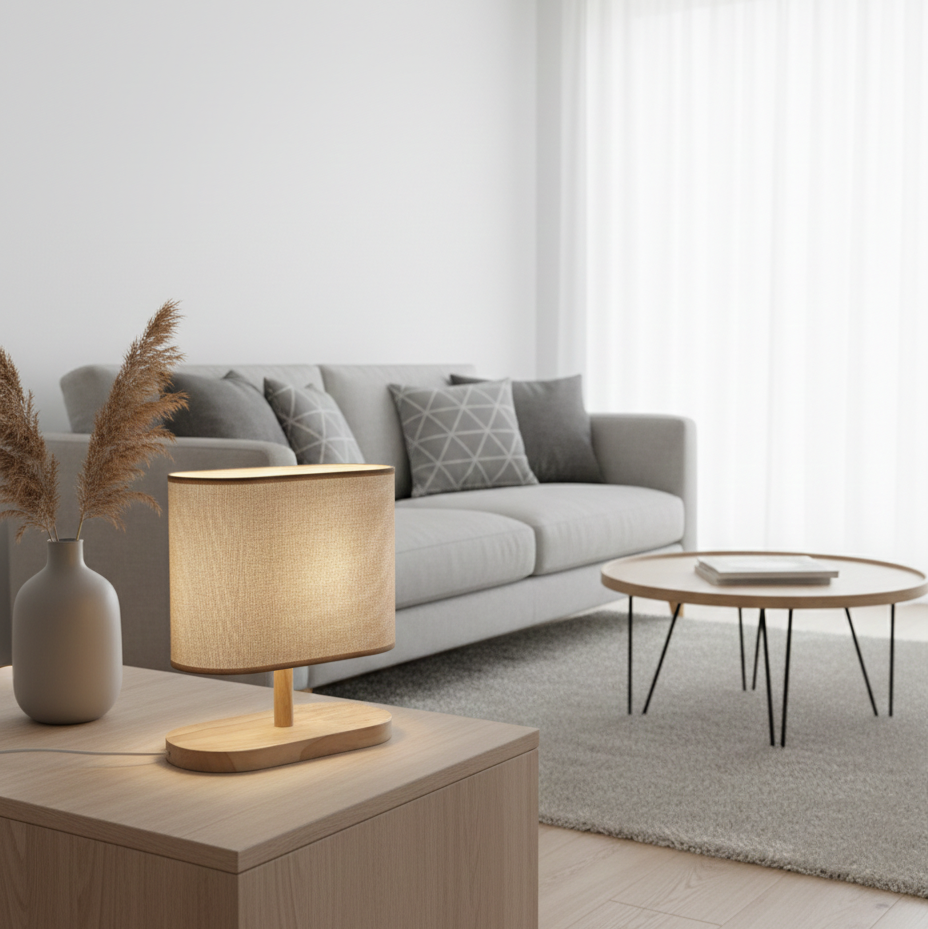 Simple Flat base Wood Table Lamp