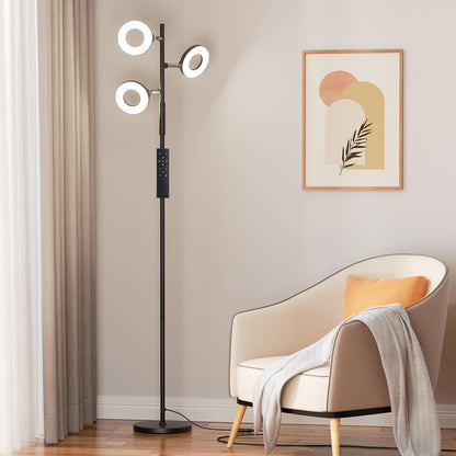 Infinitely Dimmable Color-Adjustable Ring-Shaped Tree Floor Lamp