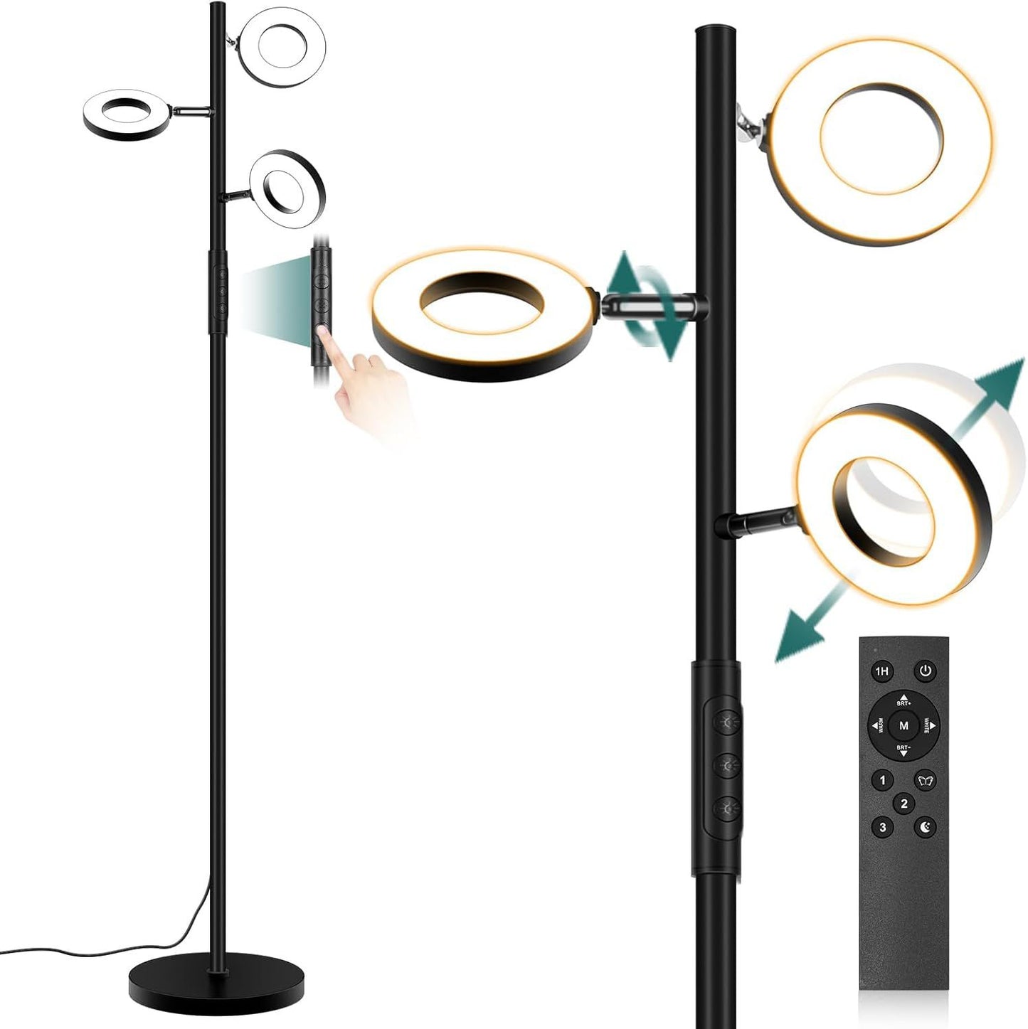 Infinitely Dimmable Color-Adjustable Ring-Shaped Tree Floor Lamp