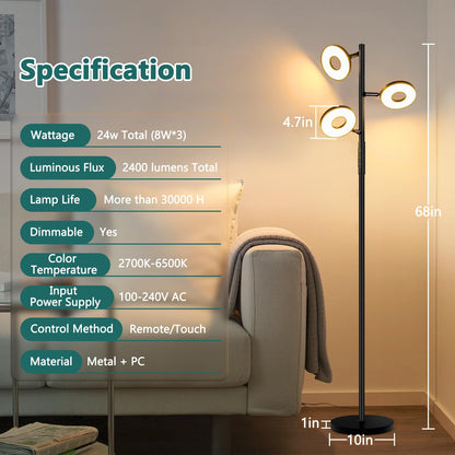 Infinitely Dimmable Color-Adjustable Ring-Shaped Tree Floor Lamp