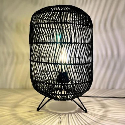 Oval Black Rattan Table Lamp