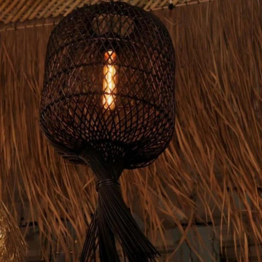 Modern Black Cage Rattan Pendant Light