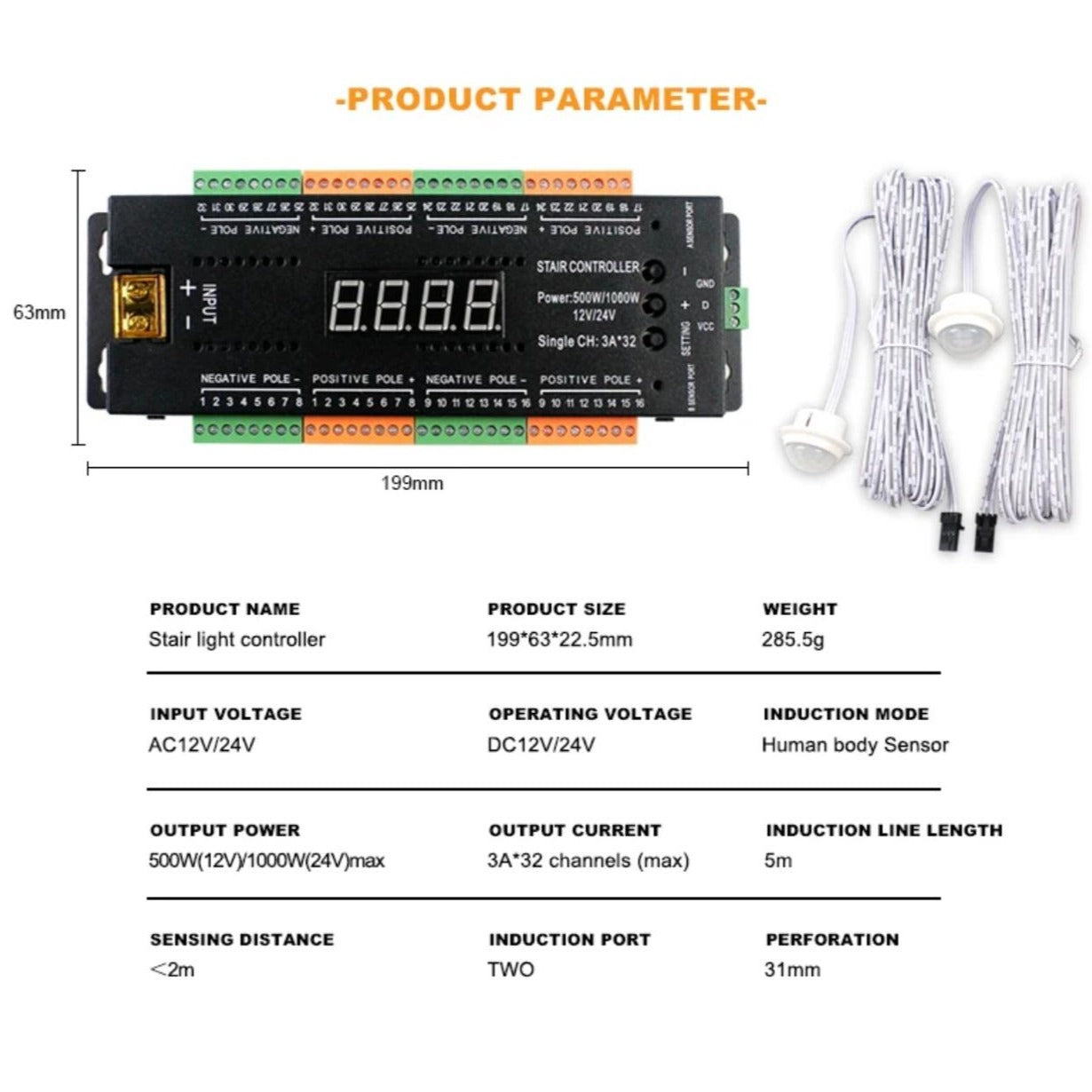 32-Step Smart Stair Lighting Controller Automatic 12V/24V