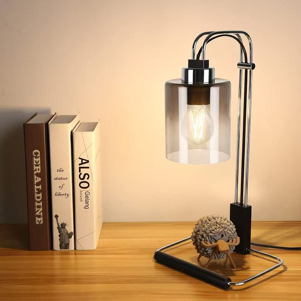 Modern Cylinder Smokey Glass Table Lamp